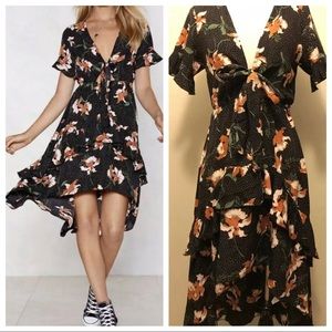 NASTYGAL CALL ME HI LOW TIE FRONT MIDI DRESS 6